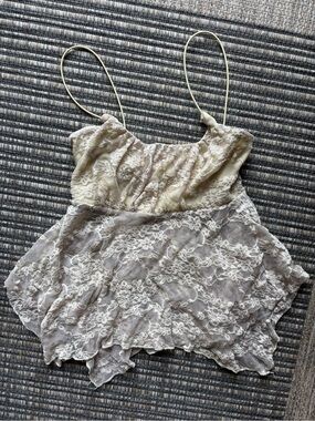 Lace Overlay Spaghetti Strap Women's Top in Silver